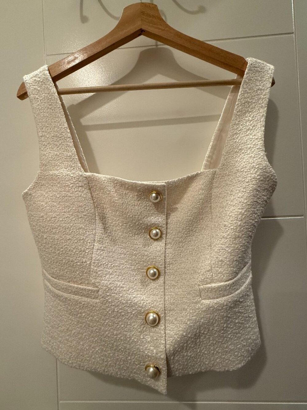 FRENCH CONNECTION 2 Piece Tweed Pearl Buttons Top & Skirt Set Women's Sz 6 NWT - Picture 5 of 15